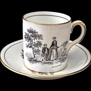 ROYAL CHELSEA Demitasse Cup & Saucer H. Fennell English Bone China black toile